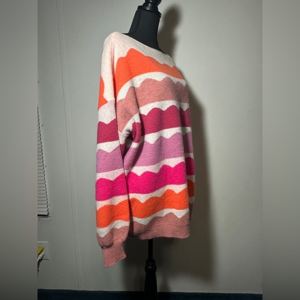 TikTok Viral Pink Colorful Striped Scallop Women's Sweater Barbie Core Casual - Picture 4 of 5